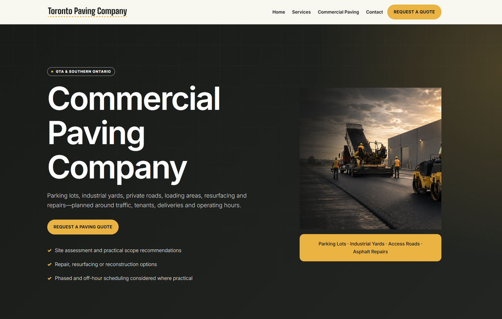 Toronto Paving Company commercial paving lead generation case study